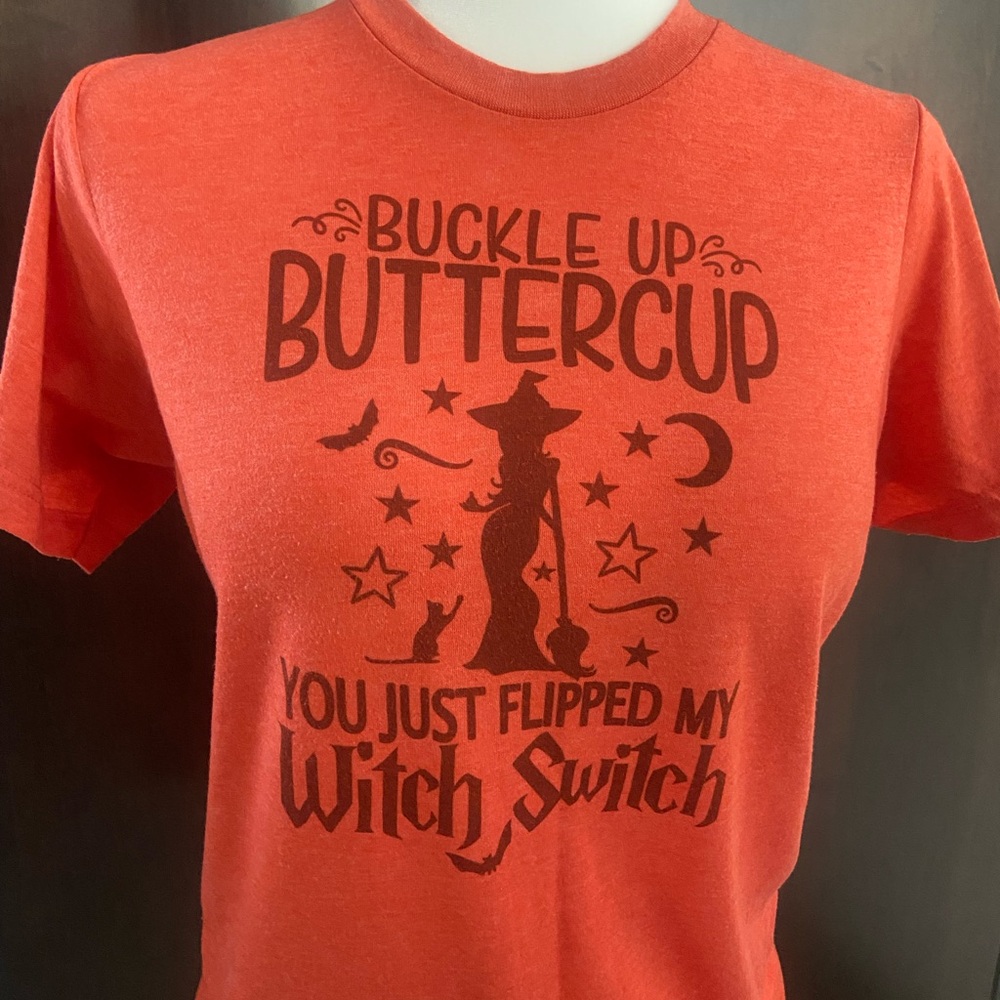 2/$20 Sale*Women's Orange Graphic Tee with Sassy Witch Message. Size S